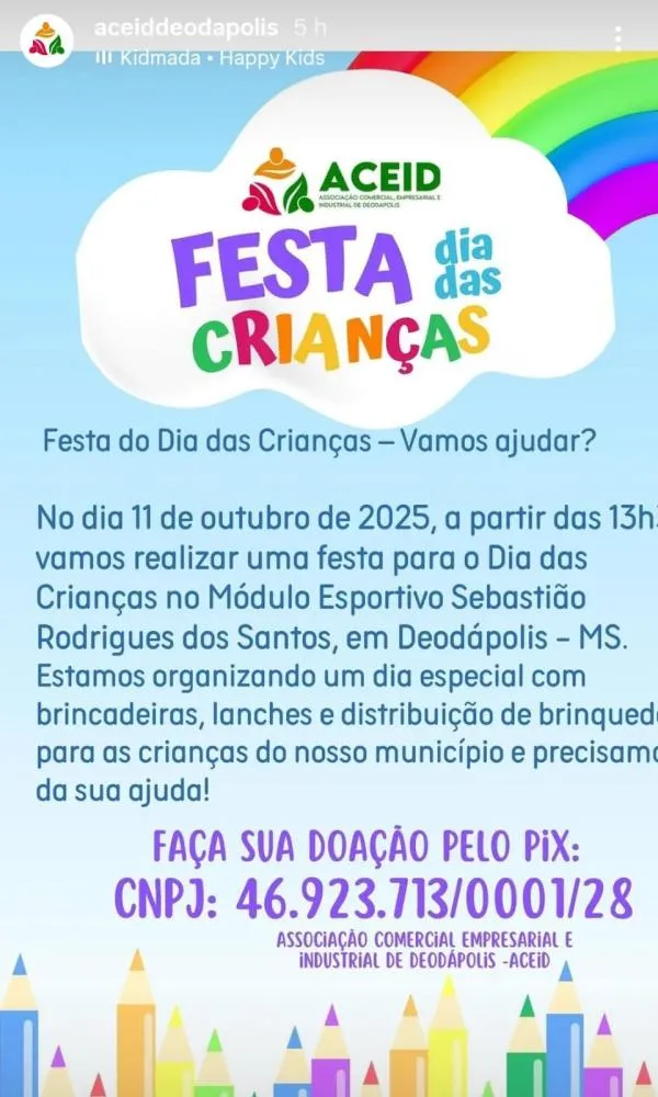 ACEID mobiliza apoio para realizar festa do Dia das Crianças em Deodápolis
