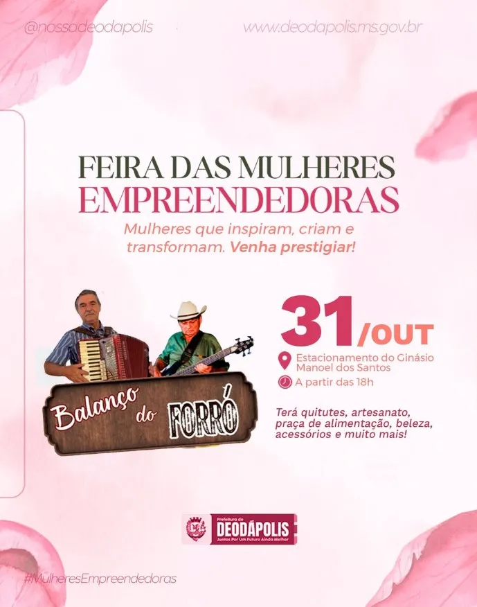 Feira das Mulheres Empreendedoras será realizada em Deodápolis no dia 31 de outubro