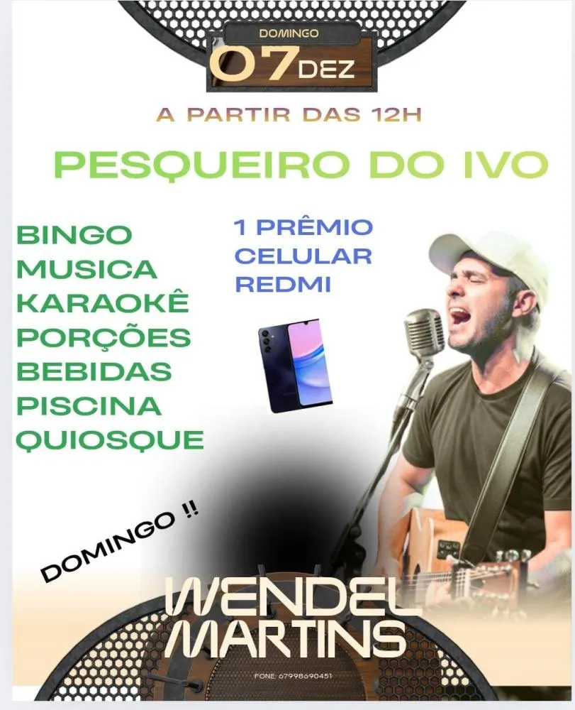 Pesqueiro do Ivo promove evento com música e bingo neste domingo, 7 de dezembro