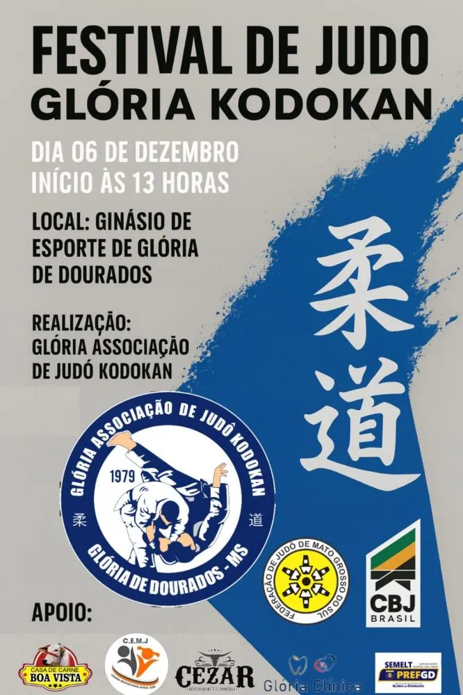 Festival de Judô Glória Kodokan será realizado no sábado, 06 de dezembro, em Glória de Dourados