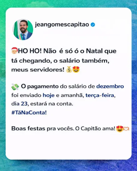 Prefeito Jean anuncia antecipação do salário de dezembro em Deodápolis antes do Natal