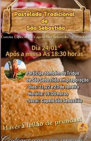 Pastelada tradicional de São Sebastião será realizada no dia 24 de janeiro em Porto Vilma