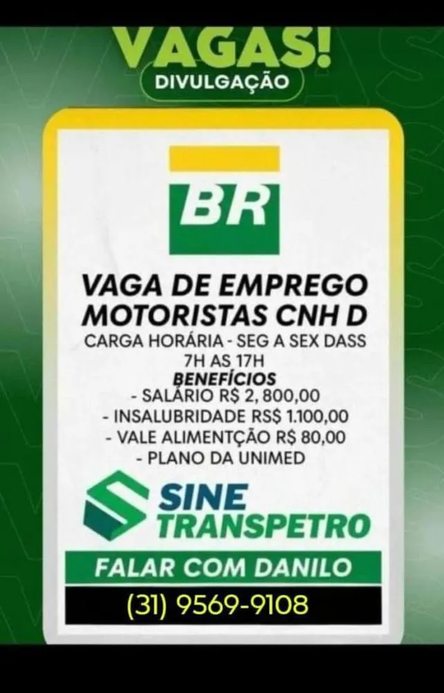Transpetro abre vagas para motoristas com CNH D em Deodápolis