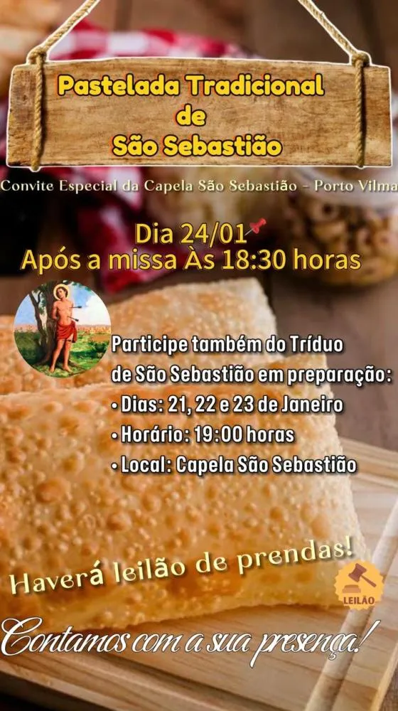 Capela São Sebastião realiza pastelada com bingo neste sábado em Porto Vilma