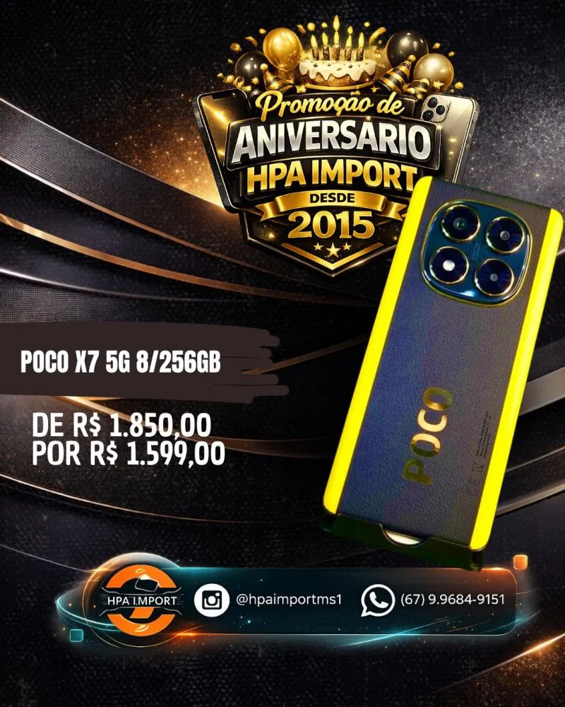 POCO X7 5G entra em promoção de aniversário da HPA Import, com poucas unidades disponíveis em Deodápolis
