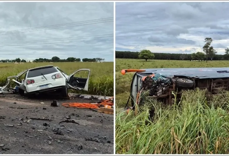Duas pessoas morrem e 12 ficam feridas após colisão entre carro e ônibus em MS