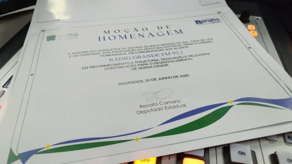Grande FM recebe homenagem da Assembleia Legislativa pelos 46 anos de história em Dourados