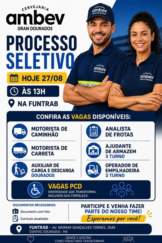 Ambev realiza processo seletivo com vagas de emprego em Dourados