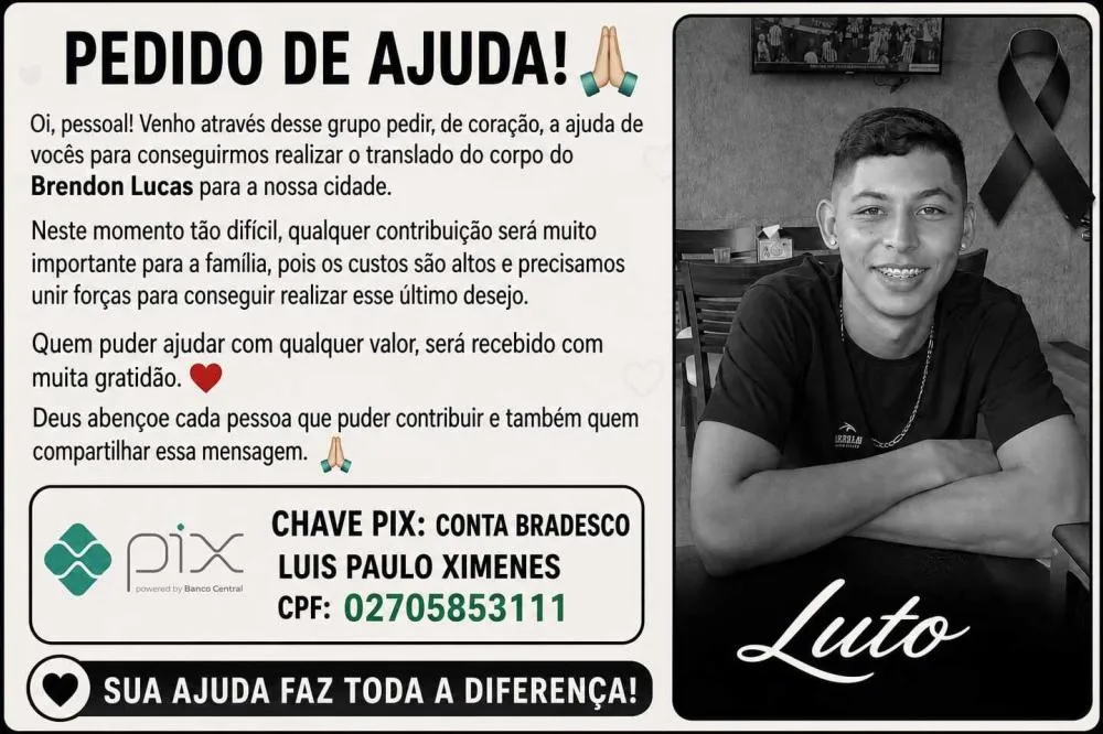Família faz vaquinha para trazer corpo de Brendon Lucas de SC para Dourados