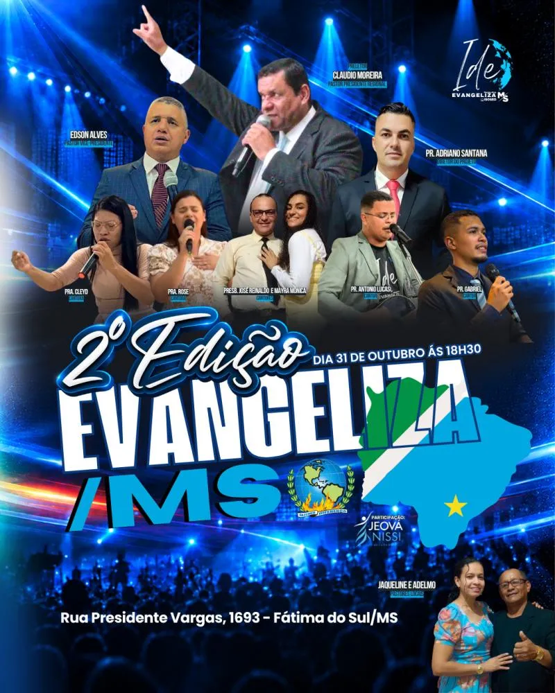 Evangeliza-MS reúne pastores e cantores nesta sábado (31) em Fátima do Sul
